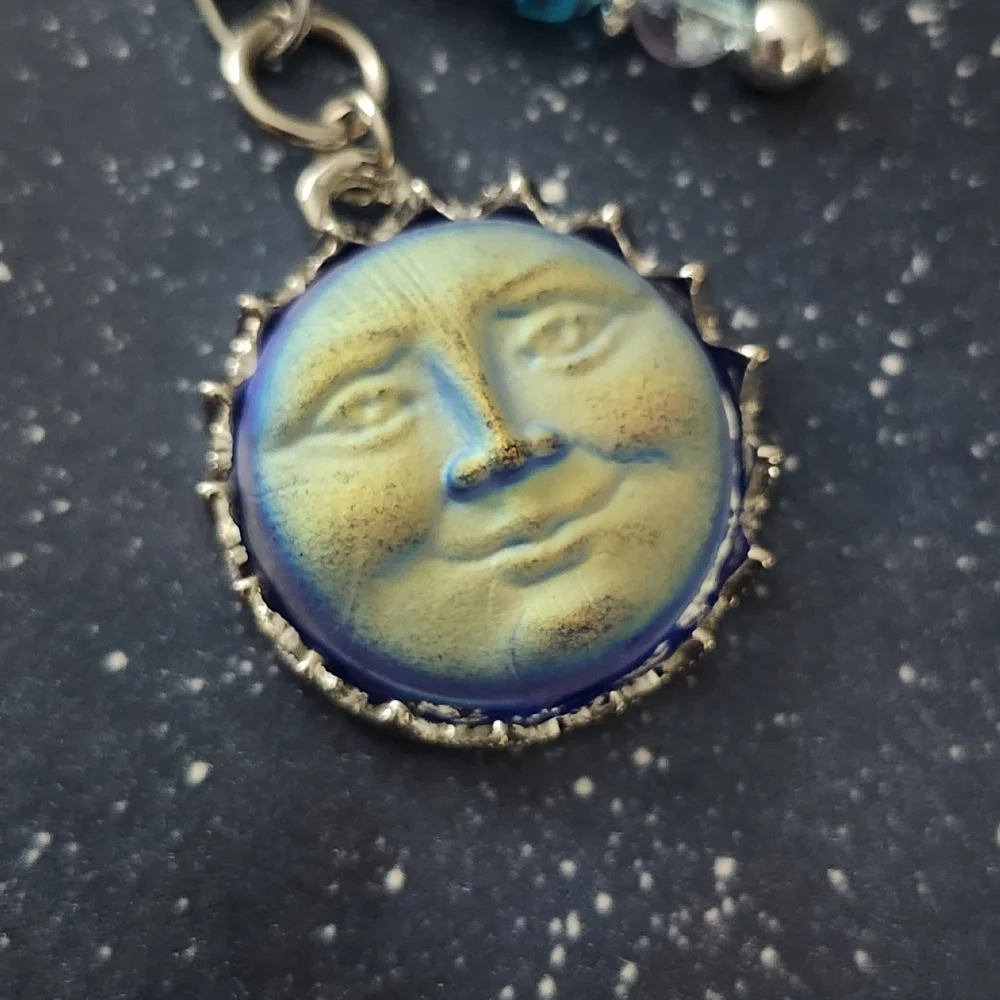 Celestial Moon Purse Charm or Keychain  Agate Stone Glass Handcrafted - Picture 2 of 6